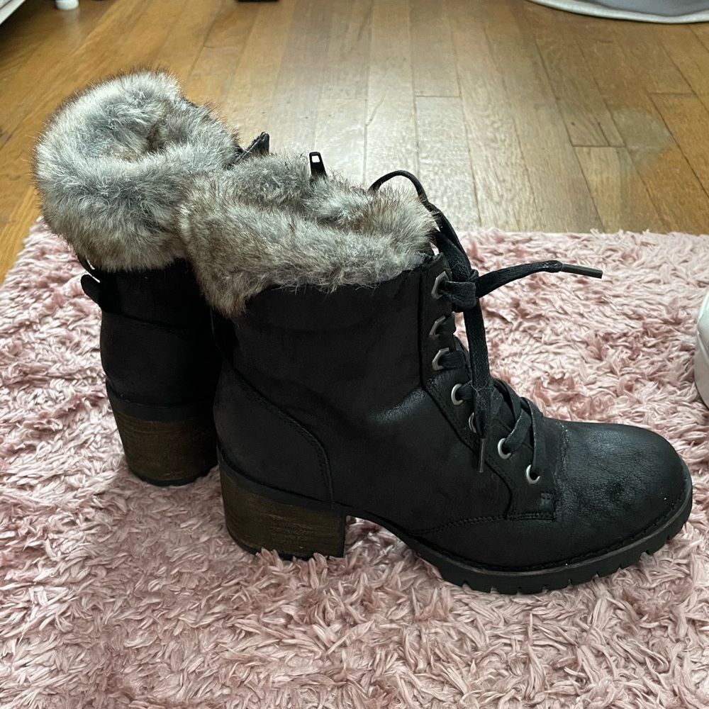Steve Madden heeled combat boot with faux fur